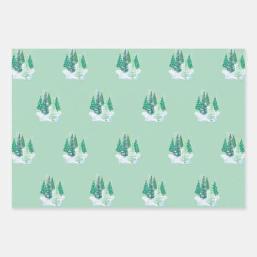 Weihnachtsbaum Red Car Muster Tree Wasserfarbe Geschenkpapier Set (Vorderseite)