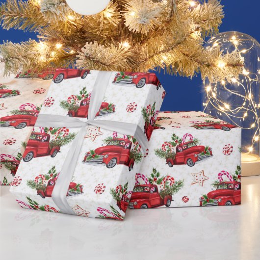 Weihnachtsbaum Red Car Wasserfarbener Urlaub Geschenkpapier (Feiertage)