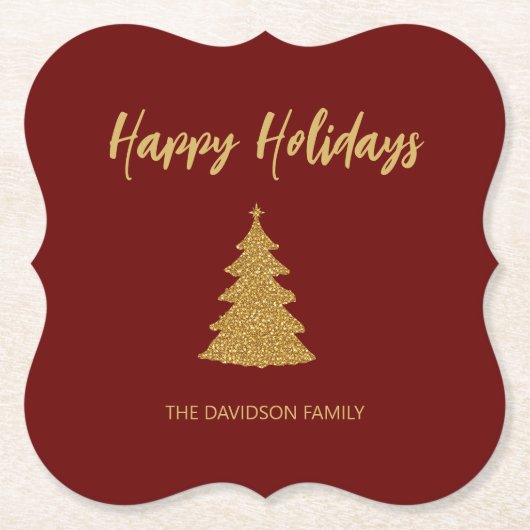 Weihnachtsbaum Red Gold Glitzer Urlaub Untersetzer (Vorderseite)