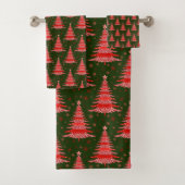 Weihnachtsbaum Red Green Muster Design Badhandtuch Set (Insitu)