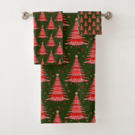 Weihnachtsbaum Red Green Muster Design Badhandtuch Set