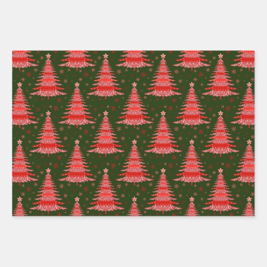 Weihnachtsbaum Red Green Muster Design Geschenkpapier Set (Vorderseite)