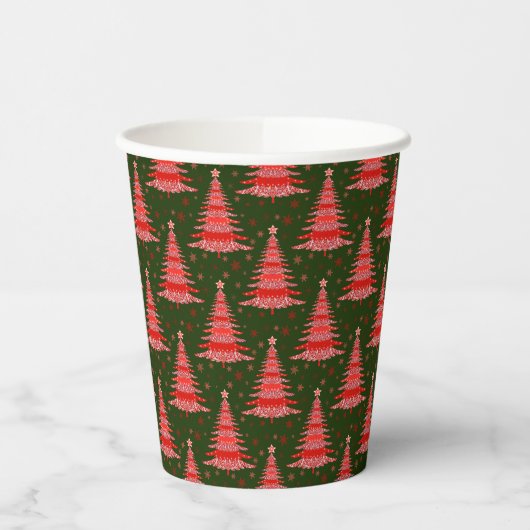 Weihnachtsbaum Red Green Muster Design Pappbecher (Links)