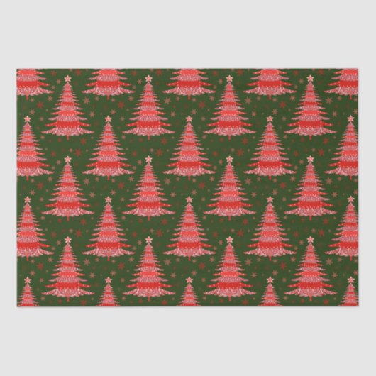 Weihnachtsbaum Red Green Muster Design Seidenpapier (Vorderseite)
