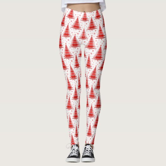 Weihnachtsbaum Red Pattern Design Leggings (Vorderseite)