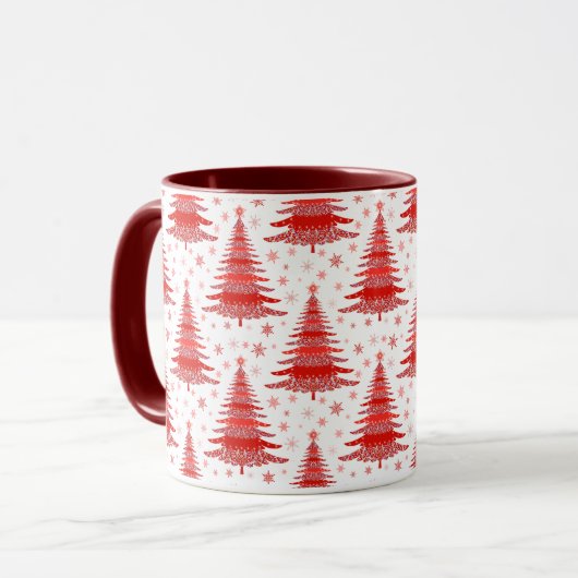 Weihnachtsbaum Red Pattern Design Tasse (Vorderseite Links)