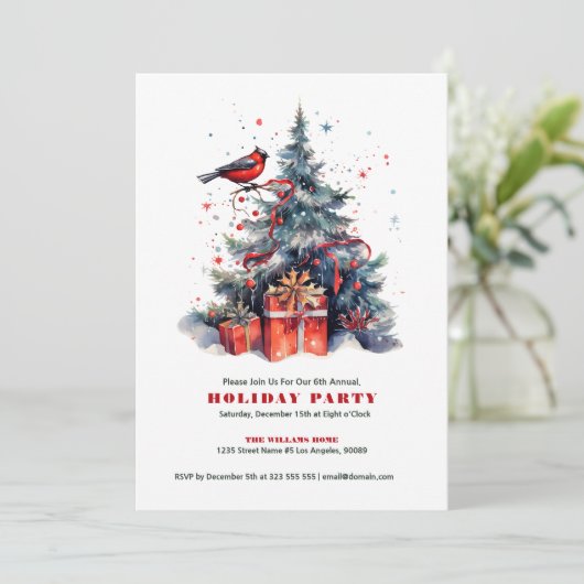 Weihnachtsbaum Red Robin Holiday Einladung (Stehend Vorderseite)