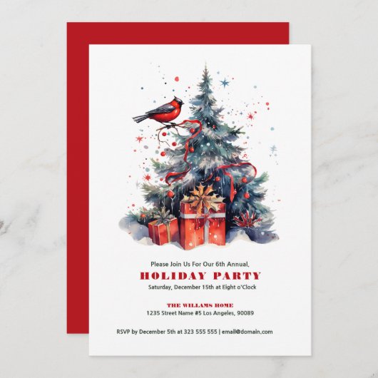 Weihnachtsbaum Red Robin Holiday Einladung (Vorne/Hinten)