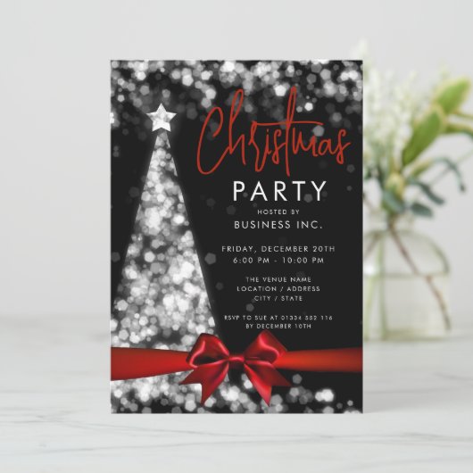 Weihnachtsbaum Red Silver Corporate + Reisereien Einladung (Stehend Vorderseite)