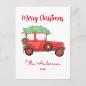 Weihnachtsbaum Red Truck White Postkarte (Vorderseite)