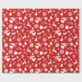 Weihnachtsbaum Reindeer Snowflake Angel Red White Geschenkpapier (Flach)
