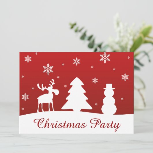 Weihnachtsbaum Reindeer Snowman Einladung (Stehend Vorderseite)