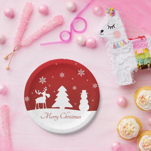 Weihnachtsbaum Reindeer Snowman Pappteller (Party)