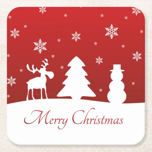 Weihnachtsbaum Reindeer Snowman Rechteckiger Pappuntersetzer (Vorderseite)