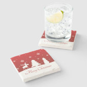 Weihnachtsbaum Reindeer Snowman Steinuntersetzer (Seitenansicht)