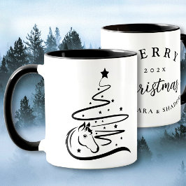 Weihnachtsbaum Reittiere schwarz-weiß Tasse