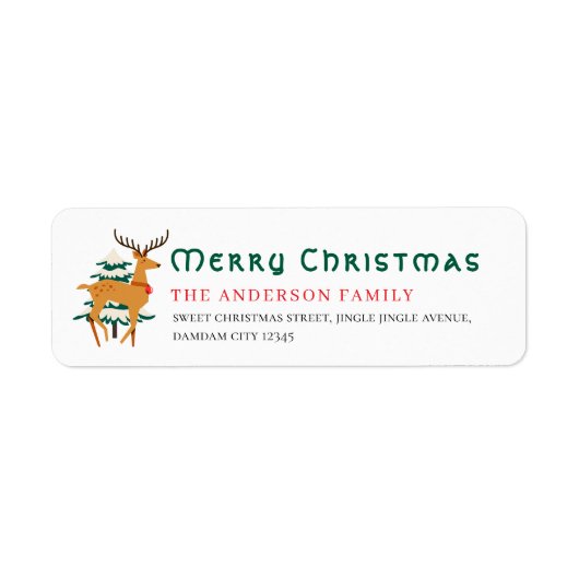 Weihnachtsbaum & Rentier Einfache Rücksendeadresse (Vorne)