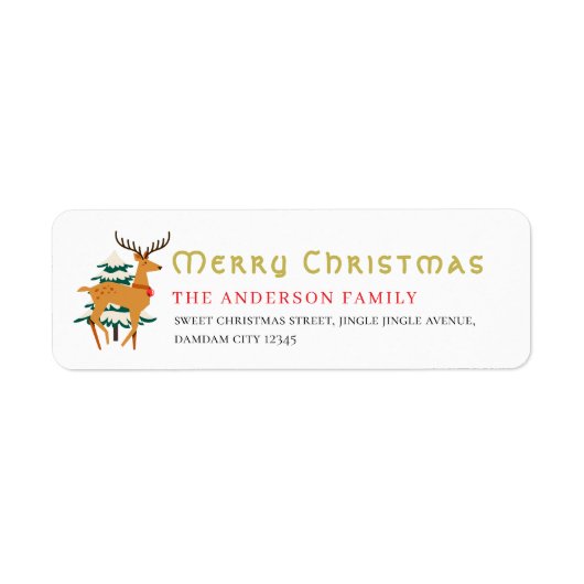 Weihnachtsbaum & Rentier Einfache Rücksendeadresse (Vorne)