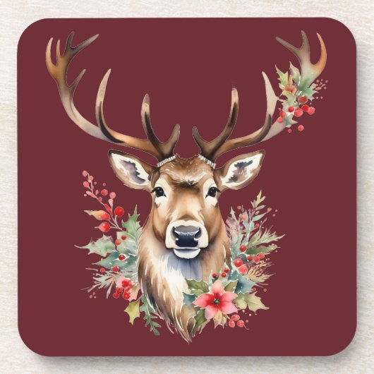 Weihnachtsbaum Rentier Hartkunststoff Untersetzer (Vorderseite)
