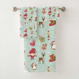 Weihnachtsbaum-Rentierelfen Badhandtuch Set