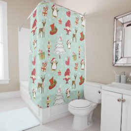 Weihnachtsbaum-Rentierelfen Duschvorhang