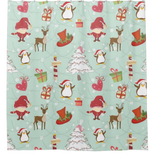 Weihnachtsbaum-Rentierelfen Duschvorhang (Vorderseite)