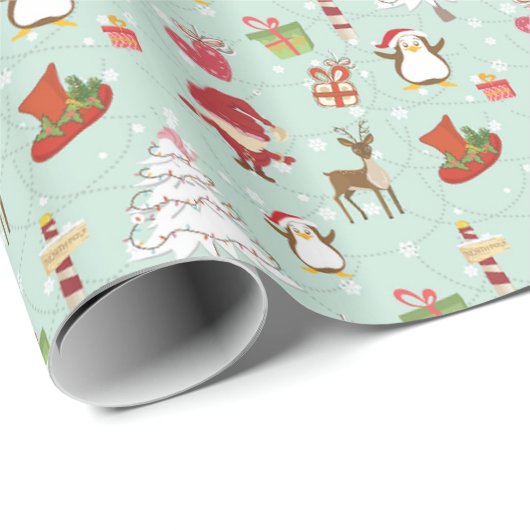 Weihnachtsbaum-Rentierelfen Geschenkpapier (Rolleneckpunkt)