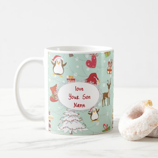 Weihnachtsbaum-Rentierelfen Kaffeetasse (Mit Donut)
