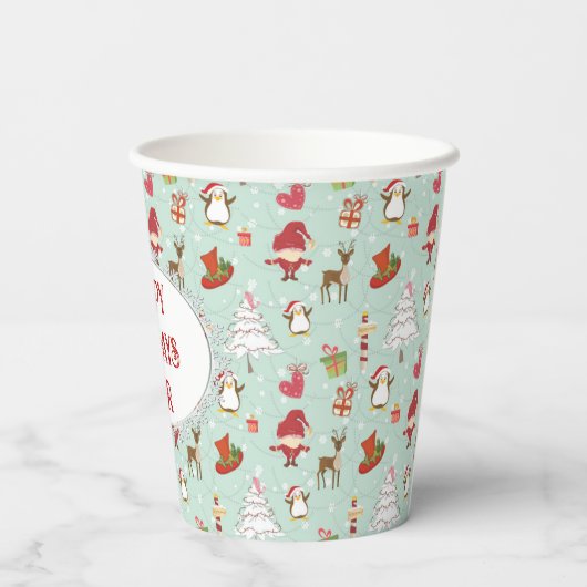 Weihnachtsbaum-Rentierelfen Pappbecher (Rückseite)