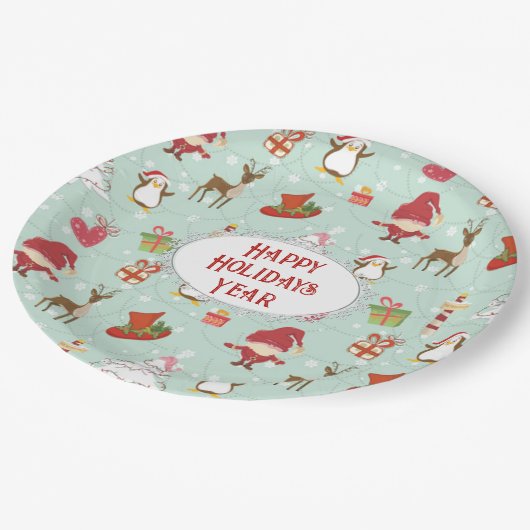 Weihnachtsbaum-Rentierelfen Pappteller (Schrägansicht)