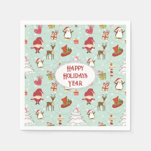 Weihnachtsbaum-Rentierelfen Serviette (Vorderseite)