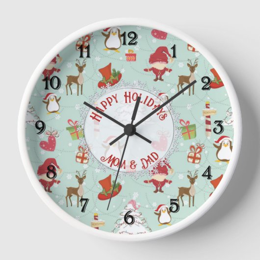 Weihnachtsbaum-Rentierelfen Uhr (Vorderseite)