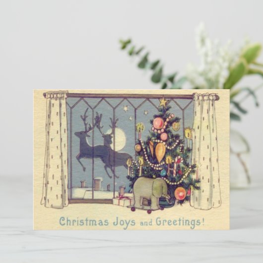 Weihnachtsbaum Rentierspielzeug Vollmond Einladung (Stehend Vorderseite)