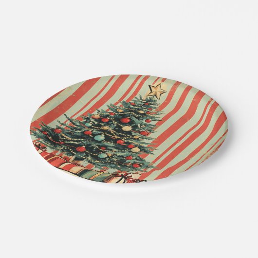 Weihnachtsbaum Retro 1940er-Zeitschrift Pappteller (Schrägansicht)