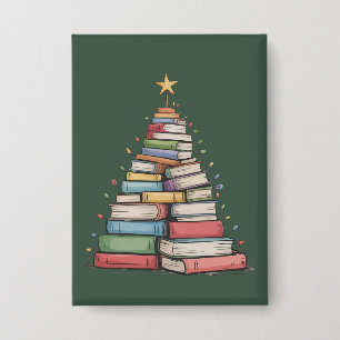 Weihnachtsbaum Retro Bücherwurm Bibliothek Button