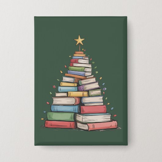 Weihnachtsbaum Retro Bücherwurm Bibliothek Button (Vorderseite)