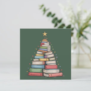 Weihnachtsbaum Retro Bücherwurm Bibliothek  Feiertagskarte