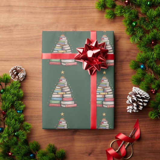 Weihnachtsbaum Retro Bücherwurm Bibliothek Geschenkpapier (Feiertagsgeschenk)