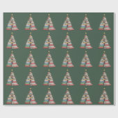 Weihnachtsbaum Retro Bücherwurm Bibliothek Geschenkpapier (Flach)