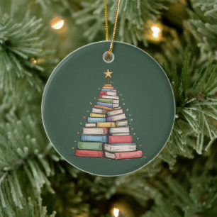 Weihnachtsbaum Retro Bücherwurm Bibliothek  Keramik Ornament
