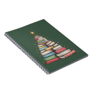 Weihnachtsbaum Retro Bücherwurm Bibliothek Notizblock