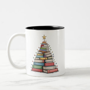 Weihnachtsbaum Retro Bücherwurm Bibliothek  Zweifarbige Tasse