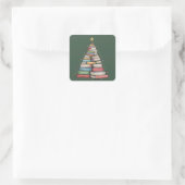 Weihnachtsbaum Retro Buchwurm Bibliothek Buch Quadratischer Aufkleber (Tasche)
