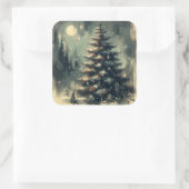 Weihnachtsbaum Retro Illustration Quadratischer Aufkleber (Tasche)