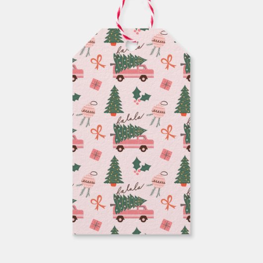 Weihnachtsbaum Retro Pink Van Geschenkanhänger (Rückseite)