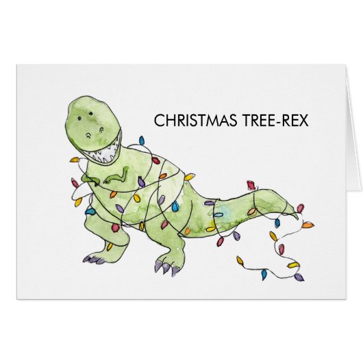 Weihnachtsbaum Rex Funny Christmas Watercolor Card (Vorderseite (Horizontal))