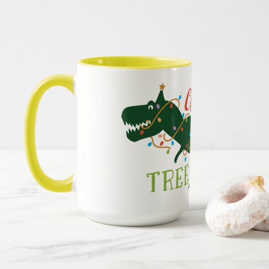 Weihnachtsbaum Rex Niedlich dekoriert Dinosaurier Tasse (Mit Donut)