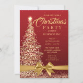 Weihnachtsbaum Ribbon Red Gold Party Einladung (Vorderseite)