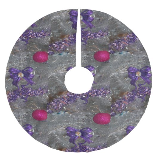 Weihnachtsbaum-Rock-lila Bogen-rosa Verzierung Polyester Weihnachtsbaumdecke (Vorderseite)