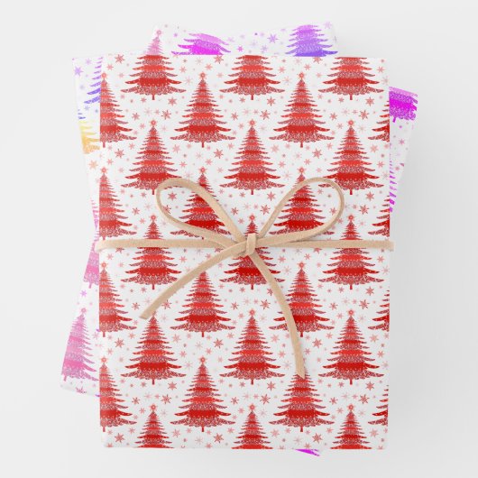 Weihnachtsbaum Rosa blaues Muster Design Geschenkpapier Set (Beispiel)